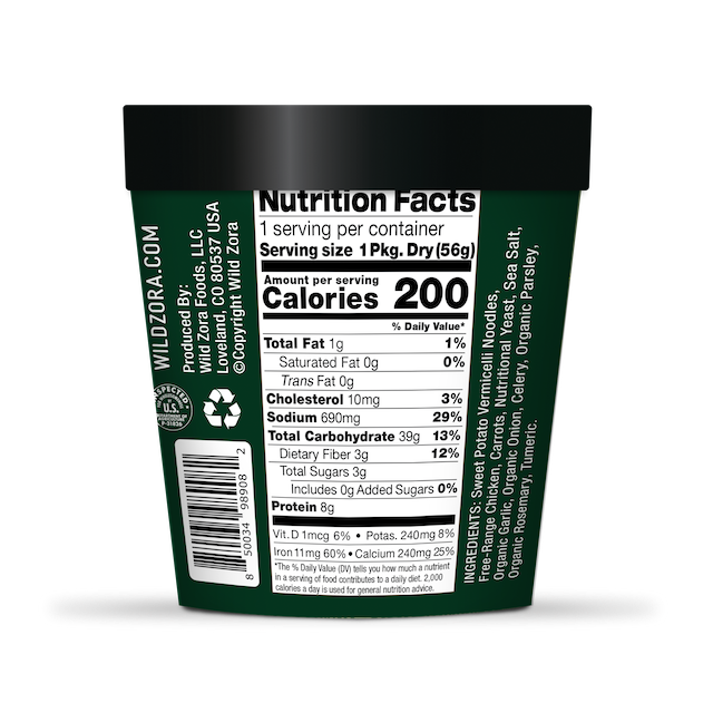 Wild Zora Vermicelli Chicken Noodle Soup nutrition facts panel gluten free chicken noodle soup.