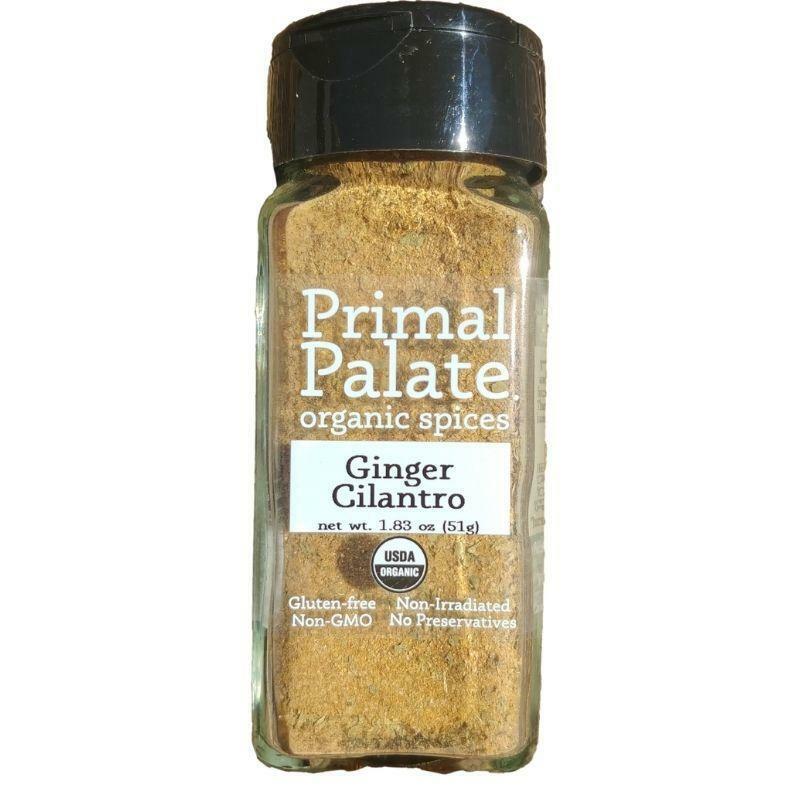 Primal Palate Organic Ginger Cilantro 1.83-oz jar front label cilantro seasoning.