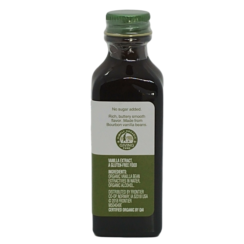Simply Organic Pure Vanilla Extract ingredient list panel.