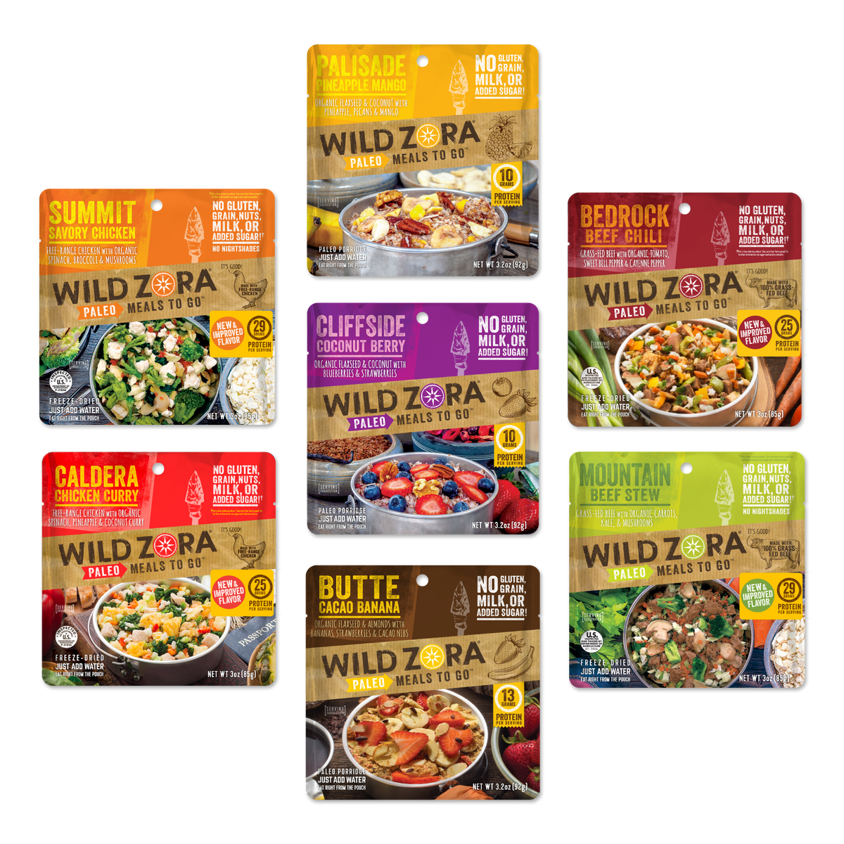 Wild Zora // FreezeDried Meals All Flavors Variety 7Pack