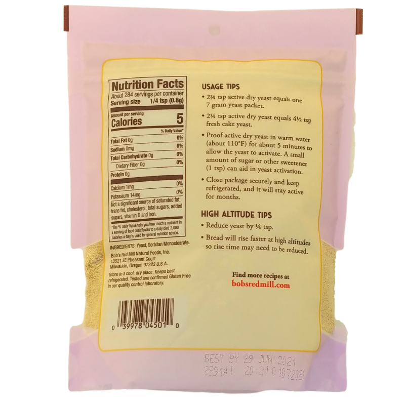 Bob's Red Mill // Active Dry Yeast 8oz Nutritional Facts
