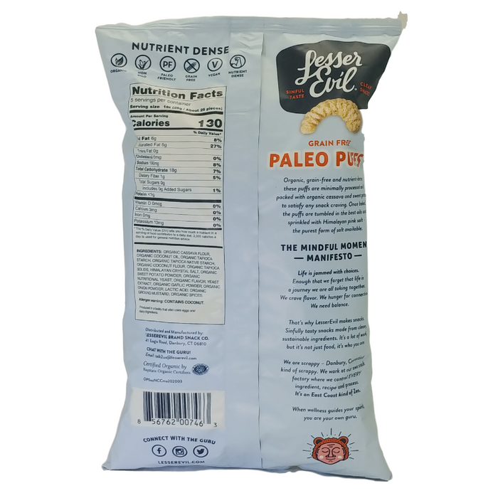 Lesser Evil // Grain Free Paleo Puffs "no Cheese" Cheesiness 5 oz.