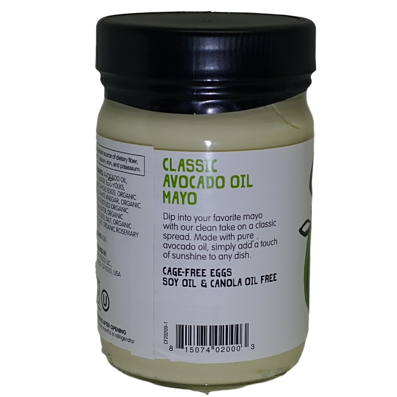 Chosen Foods Avocado oil mayonnaise directions panel.