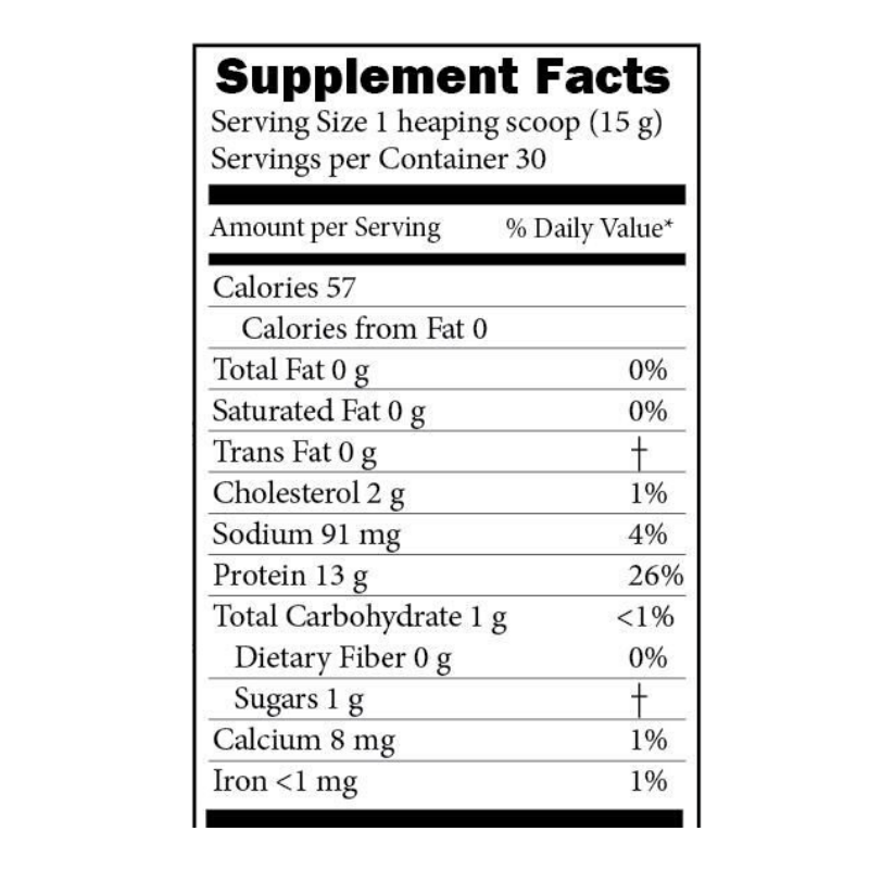 AutoImmune natural protein powder 16-oz Supplement Facts.