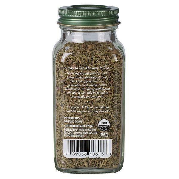 Simply Organic Thyme dried herb ingredient list panel.