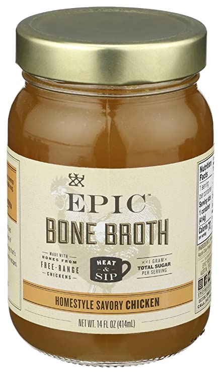 EPIC Homestyle Savory Chicken Bone Broth 14-oz jar slow cooker chicken broth.