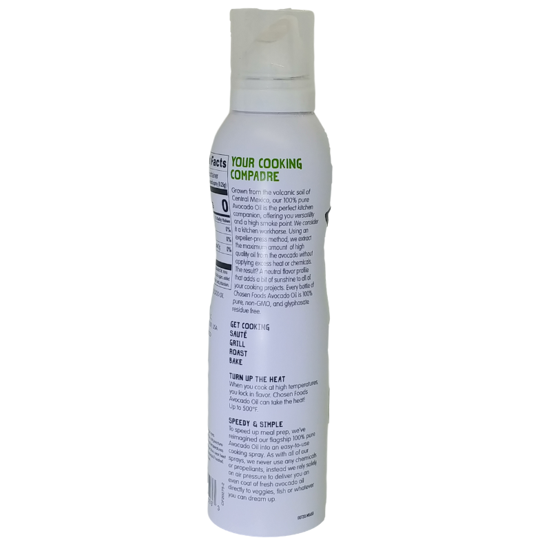 Chosen Foods Pure avocado oil spray usage directions info.