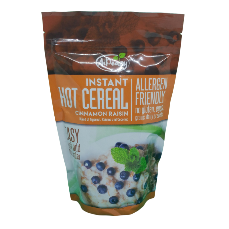 AiPeazy Cinnamon Raisin instant hot cereal 10.1-oz gluten free cinnamon cereal.