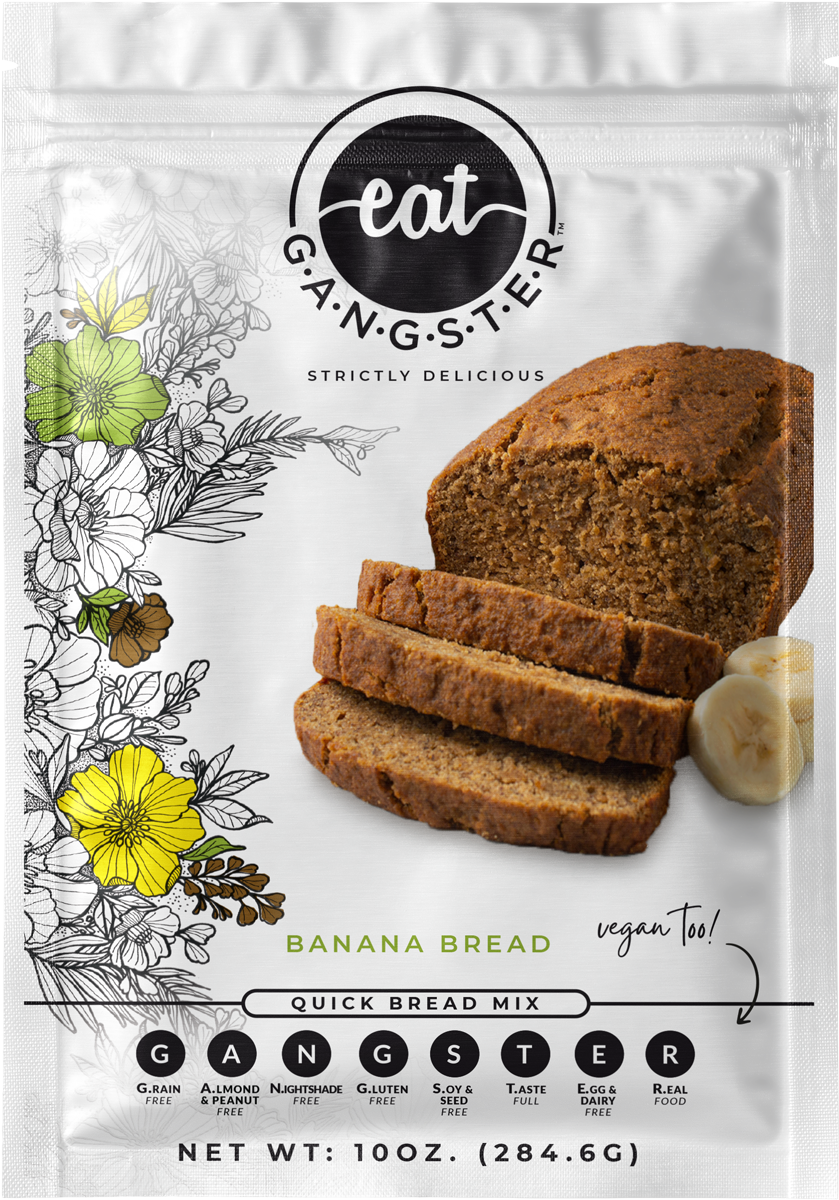EAT G.A.N.G.S.T.E.R Banana Bread Mix 10-oz easy banana bread mix front pouch.
