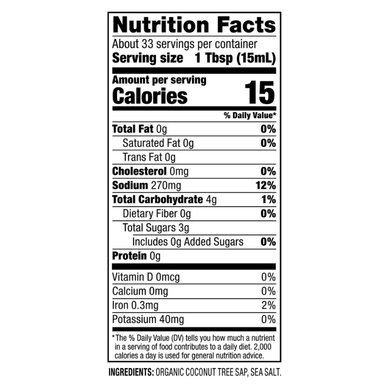 Coconut Secret // Coconut Aminos 8 oz Nutri Facts