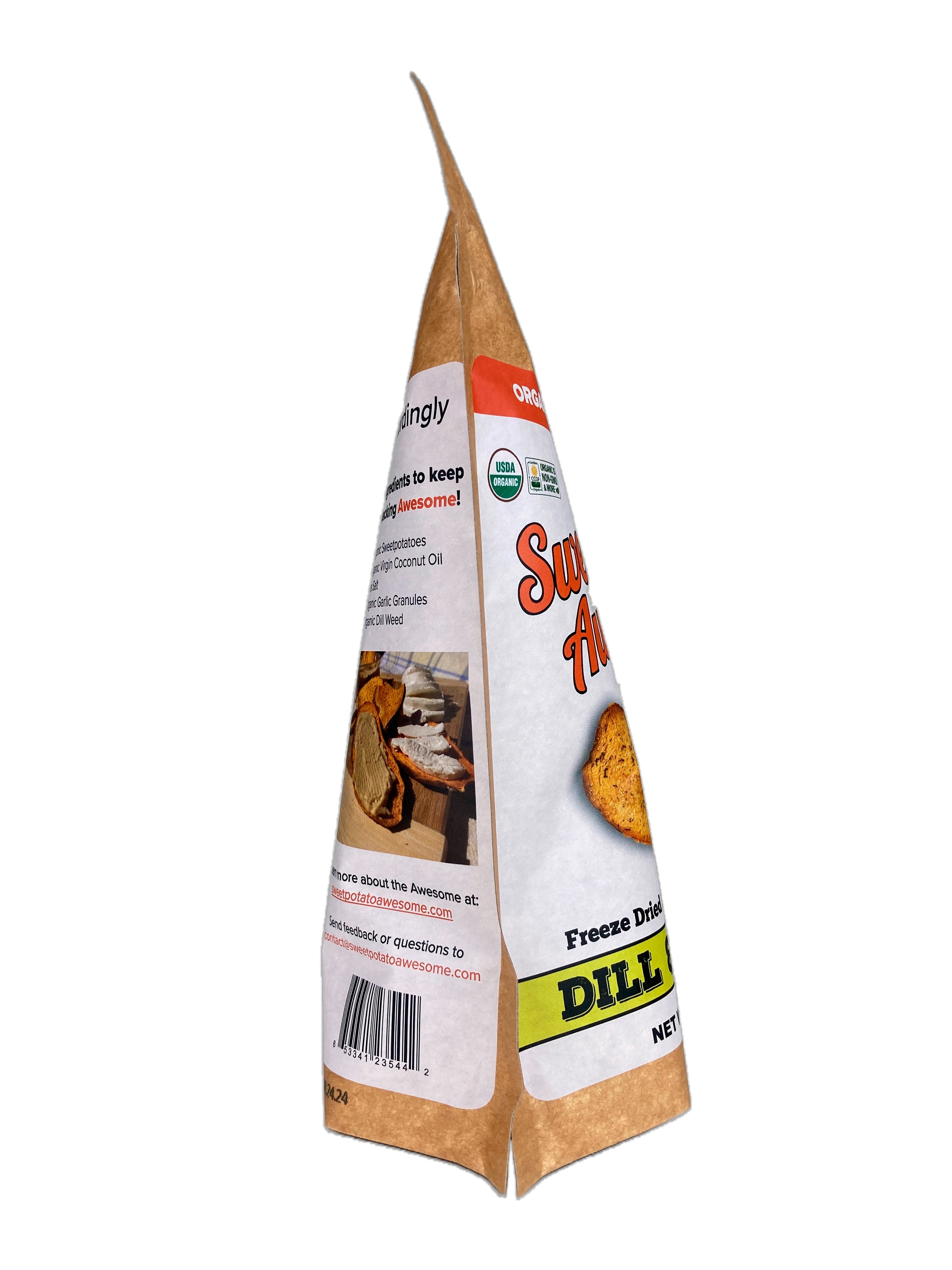 Sweetpotato Awesome Sea Salt Sweetpotato Fries 2 oz bag side view.