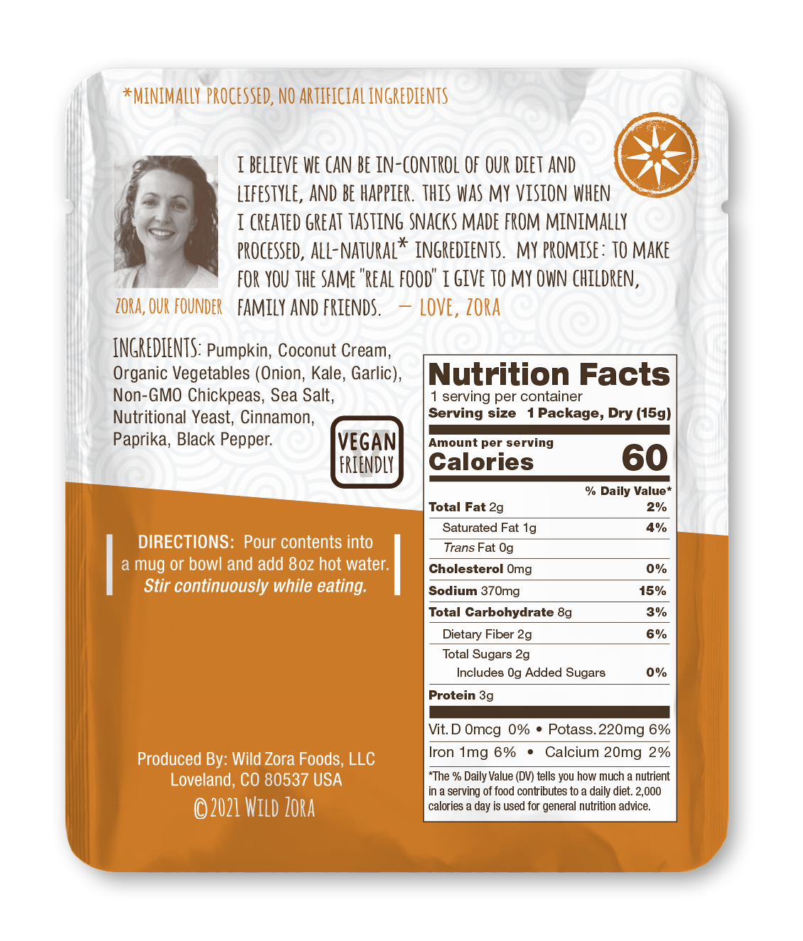 Roasted Pumpkin & Coconut Cream Instant Soup nutrition facts and prep directions.