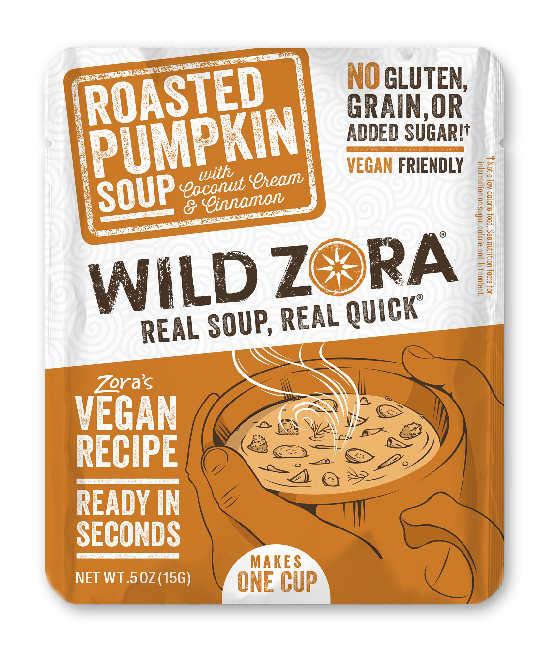 Wild Zora Roasted Pumpkin & Coconut Cream Instant Soup 0.5 oz pouch front label.