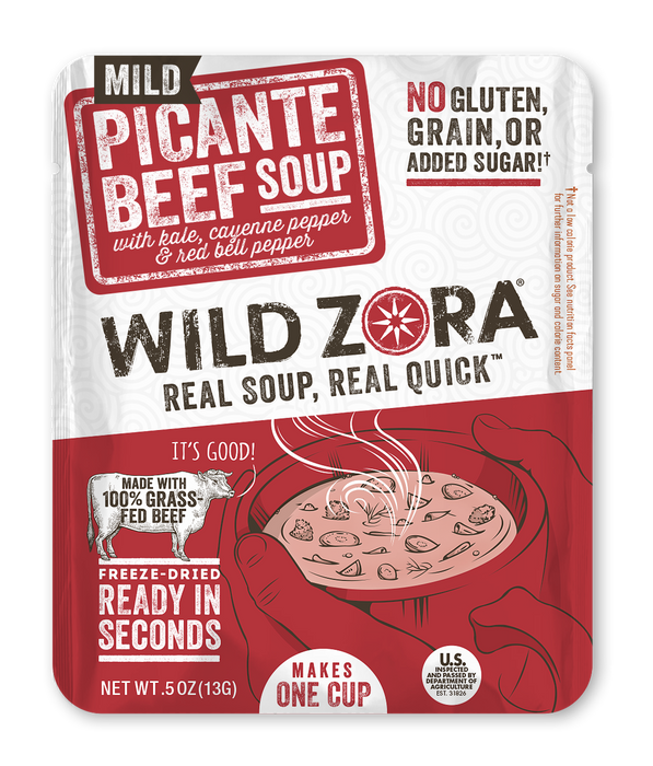 Wild Zora // Instant Soup Mild Picante Beef with Kale, Cayenne & Red Bell Pepper 0.5 oz