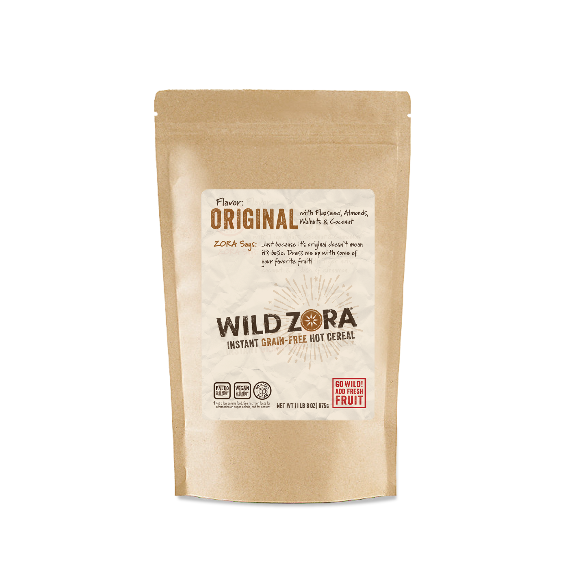 Wild Zora Bulk Instant Hot Cereal Original 1.5 lb pouch front label gluten free cereal.