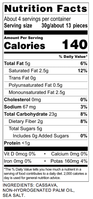 Artisan Tropic cassava chips nutrition facts and ingredients.