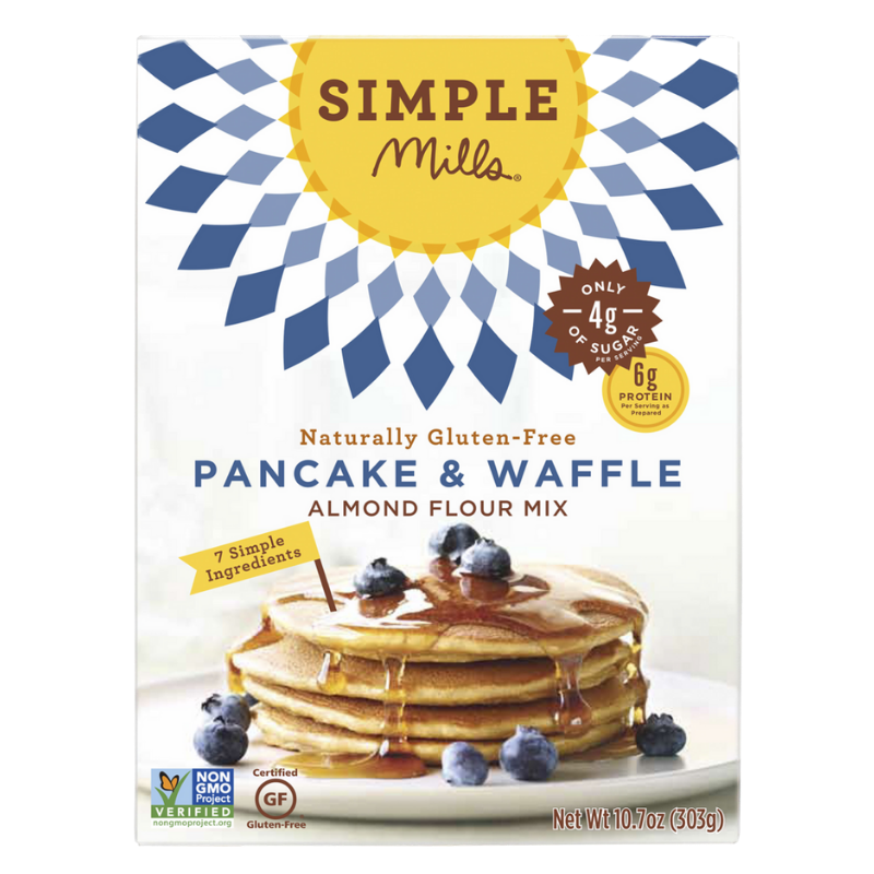 Simple Mills Pancake & Waffle Almond Flour Mix 10.4-oz box front label simple Mills pancake mix.