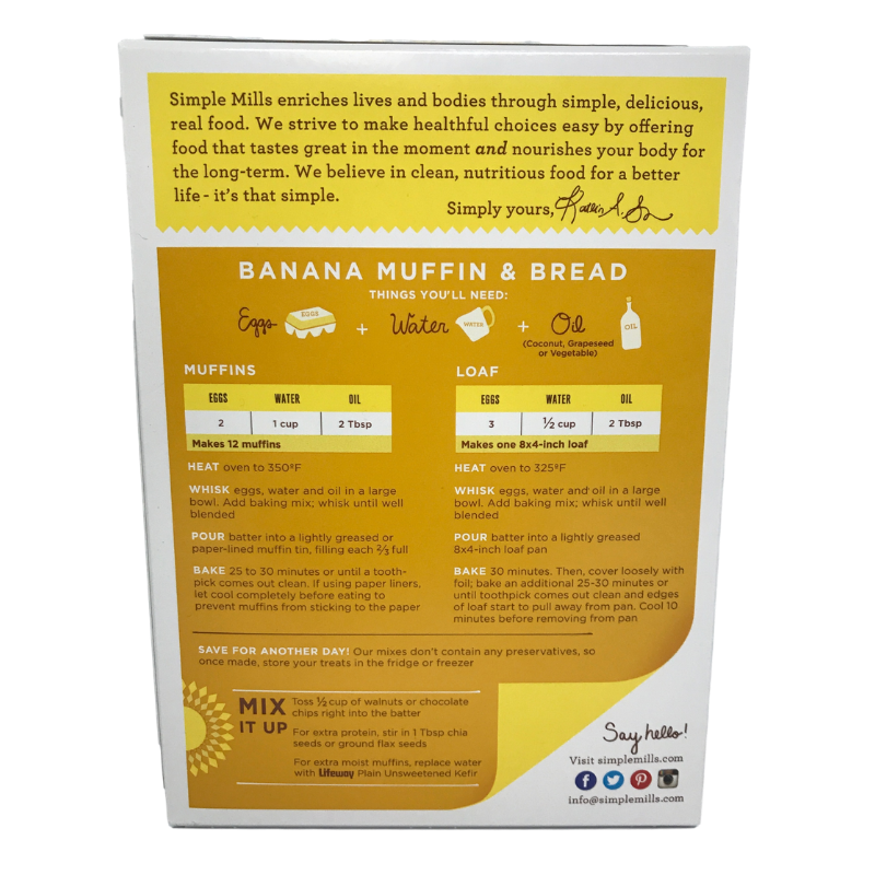 Simple Mills Banana Muffin & Bread Mix baking instructions.