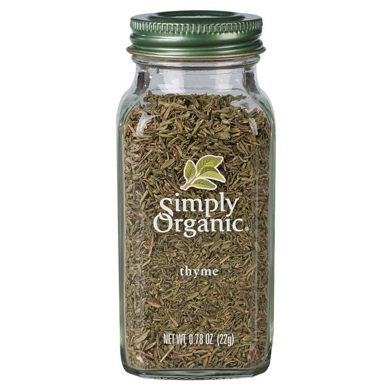 Simply Organic Thyme 0.78 oz jar front label dried thyme seasoning.