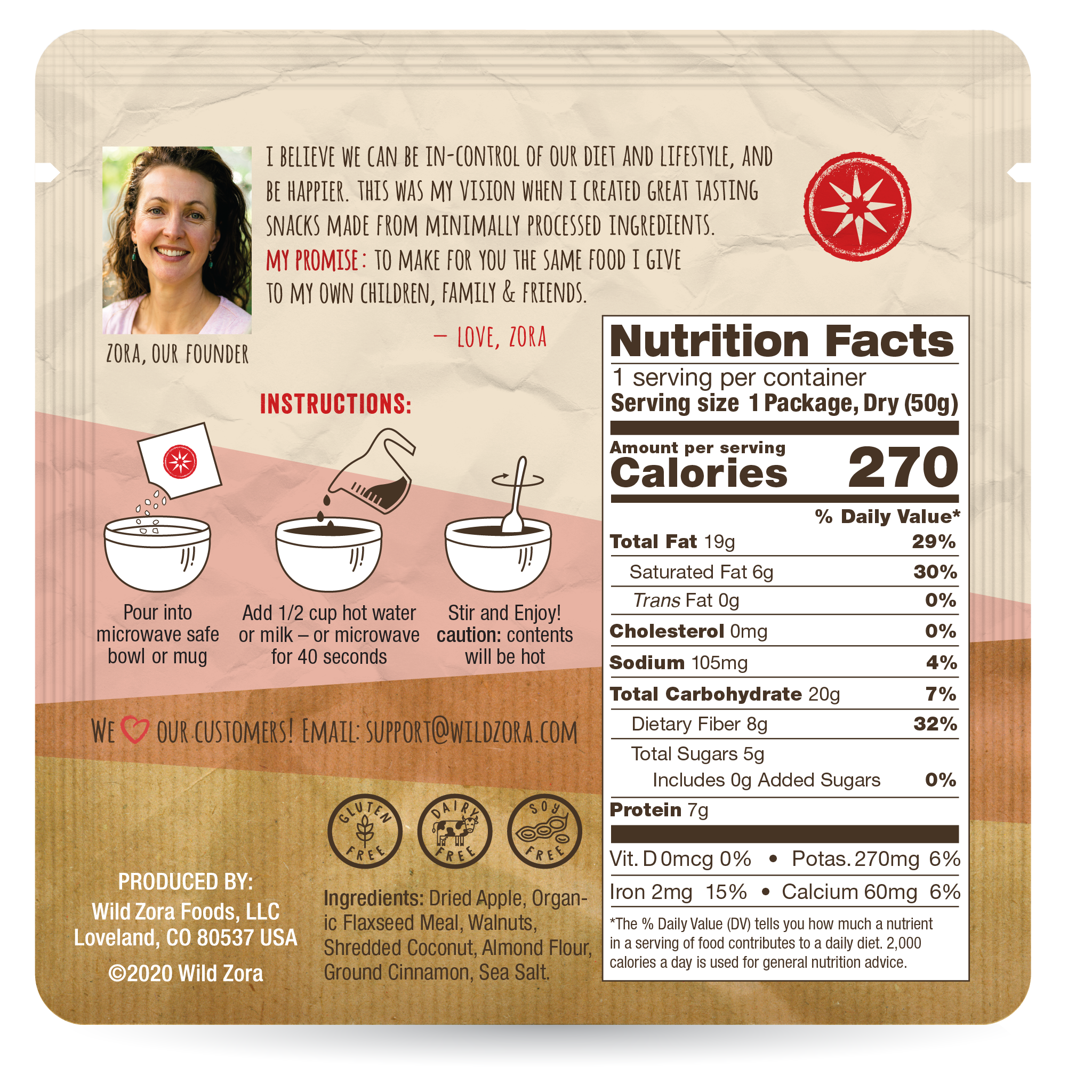 Wild Zora // Instant Grain-Free Hot Cereal Apple Pie 1.6 oz