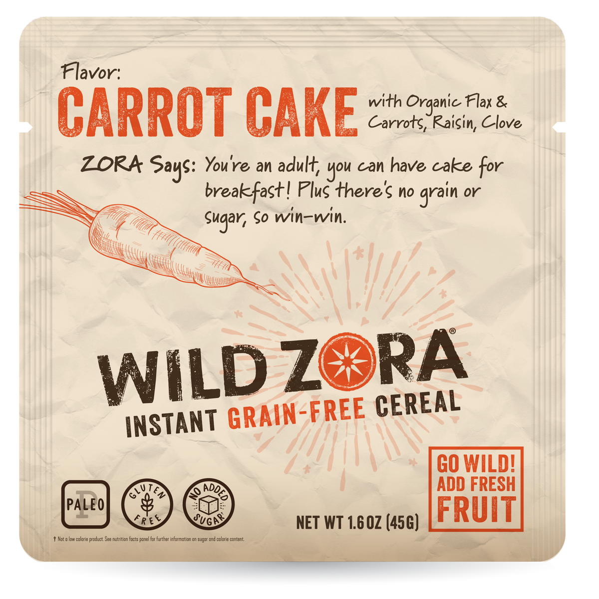 Wild Zora // Instant GrainFree Hot Cereal Carrot Cake 1.6 oz