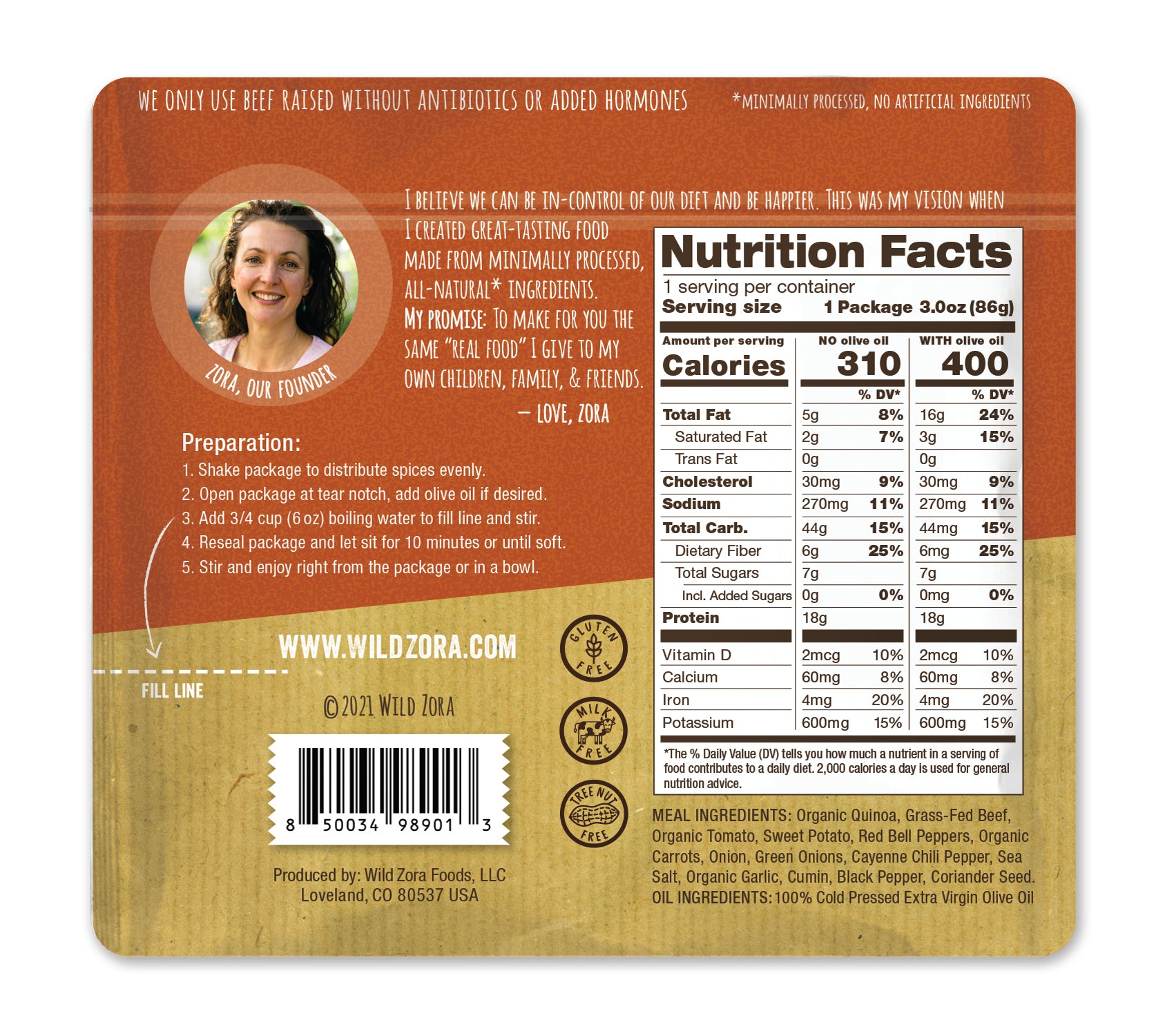 Wild Zora // Quick Quinoa Meal - Fiesta Beef with Tomato, Bell Peppers & Sweet Potato 3 oz