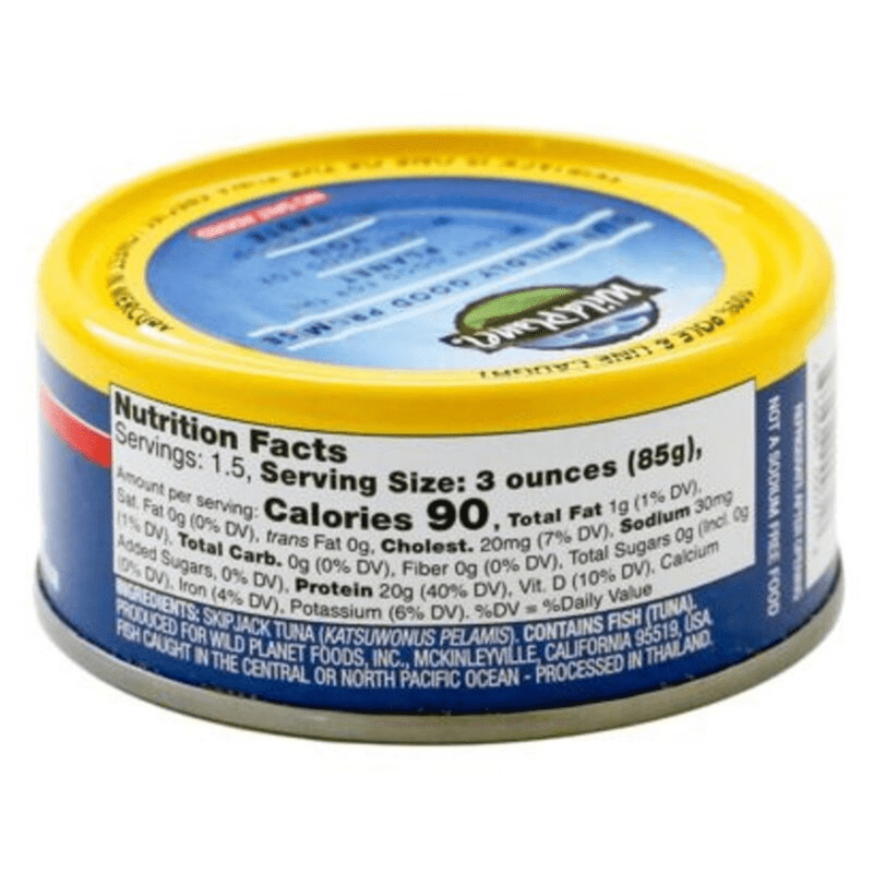 Wild Planet Skipjack Tuna nutrition facts panel no salt wild caught tuna.