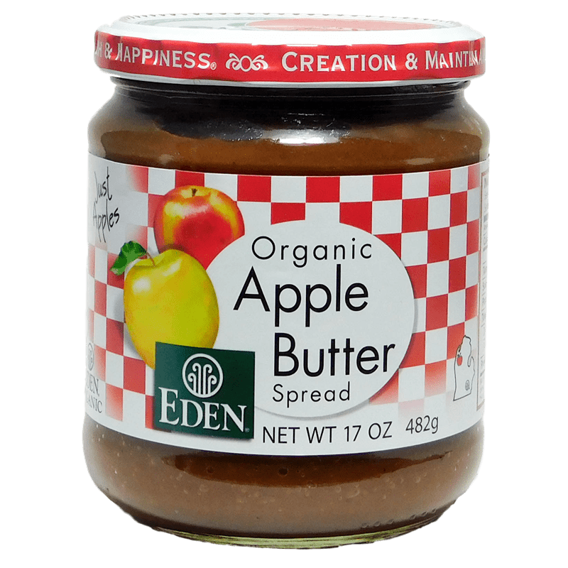 Eden Foods Organic Apple Butter Spread 17-oz jar sweetened with organic apple juice.