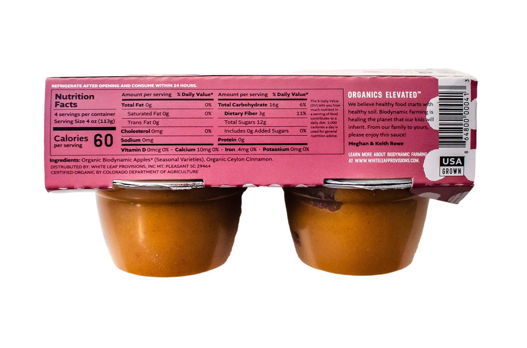 Whiteleaf Provisions // Organic Biodynamic Apple Sauce and Cinnamon 16 oz