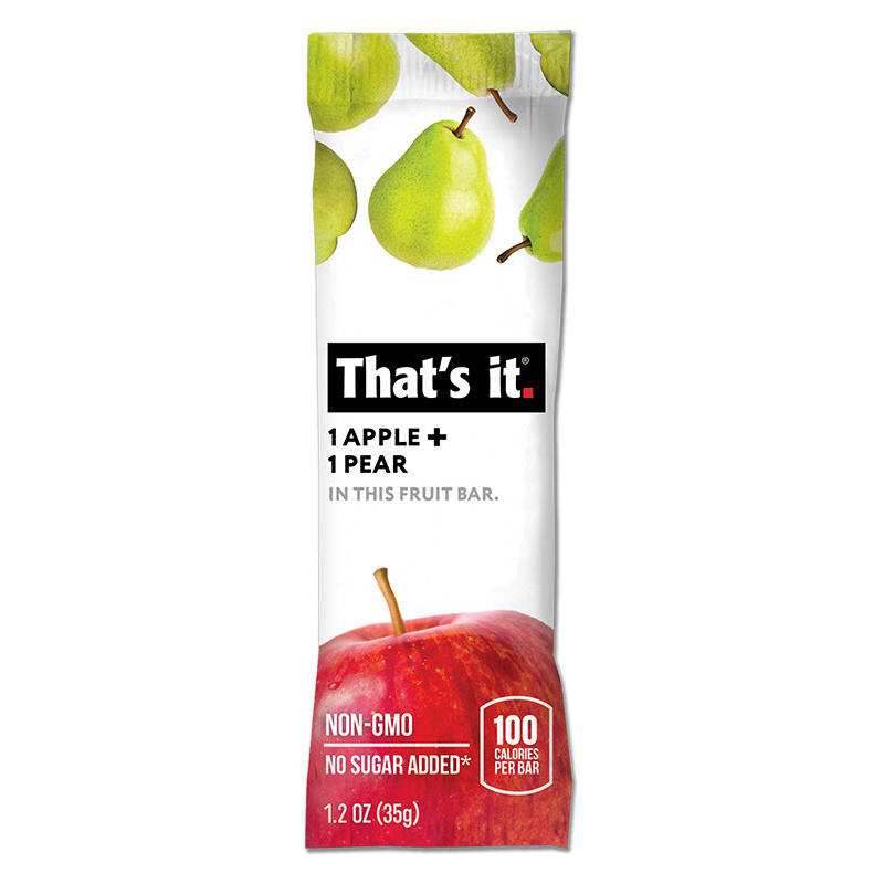 That's It Apple + Pear Fruit Bar 1.2 oz wrapper front apple pear snack bar.