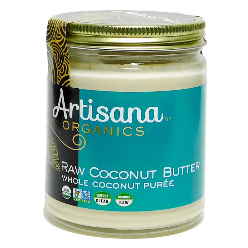 Artisana raw coconut butter 8-oz jar creamy spread front.