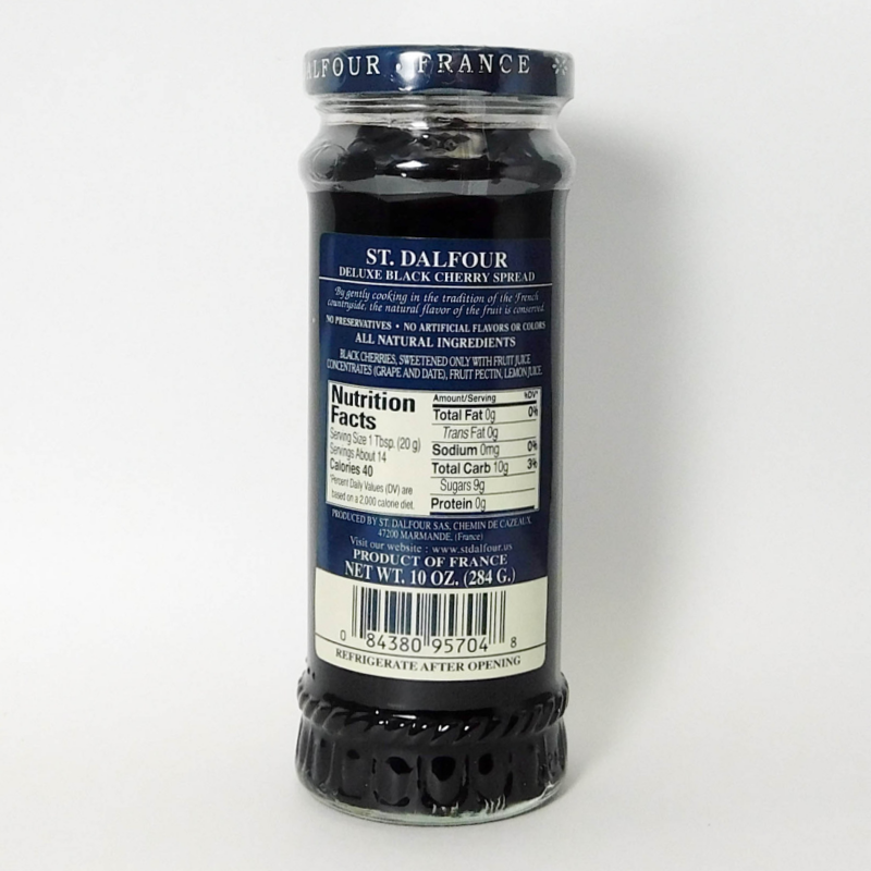 St. Dalfour Black Cherry Conserves nutrition facts panel cherry jam.
