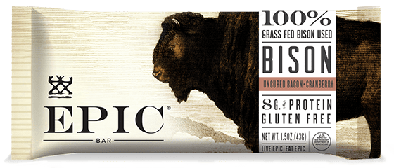EPIC Bison Bacon Cranberry Bar 1.3-oz high protein snack front label.