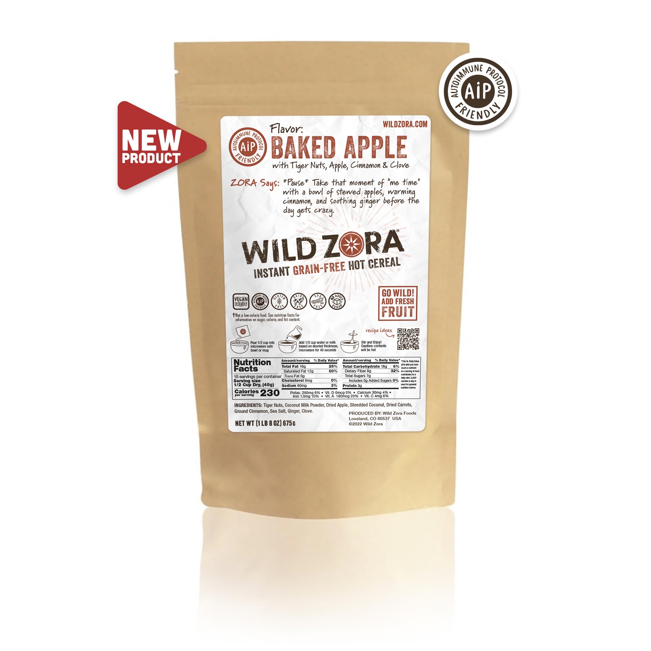 Wild Zora Bulk Instant Hot Cereal - AIP Baked Apple 1.5 lb, grain-free, AIP-friendly, paleo, and vegan.