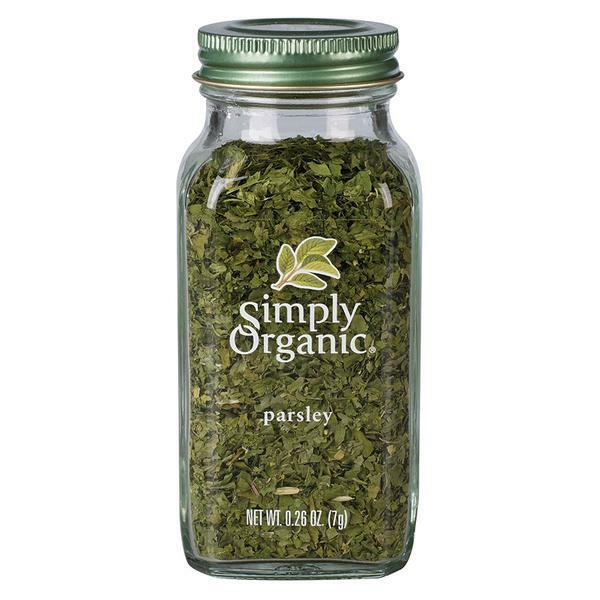 Simply Organic Parsley Flakes Cut & Sifted 0.26-oz jar front label organic parsley flakes.