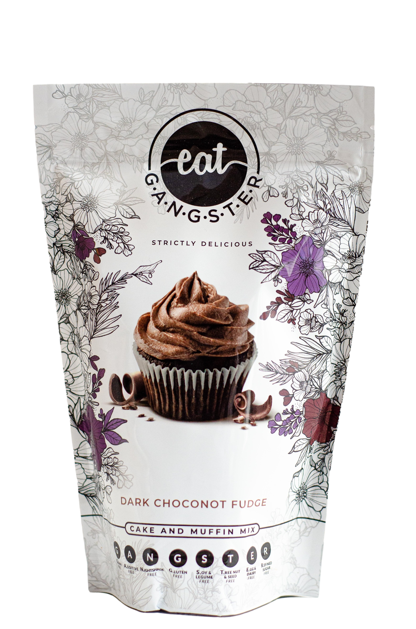 EAT G.A.N.G.S.T.E.R Dark Choconot Fudge Cake & Muffin Mix 9.5-oz gluten free cake mix front.