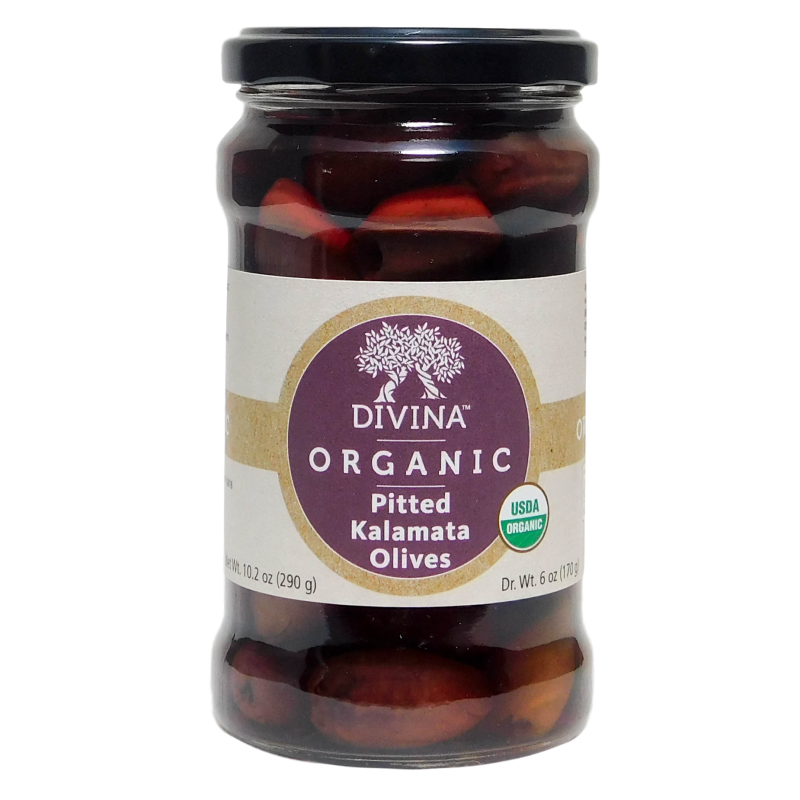 Divina organic pitted Kalamata olives 6-oz jar Greek kalamata olives.