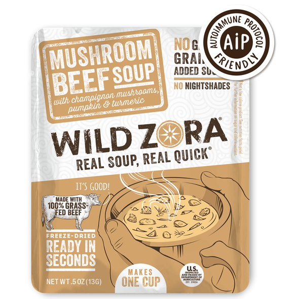 Wild Zora // Instant Mushroom Beef Soup with Champignon Mushrooms, Pumpkin & Turmeric