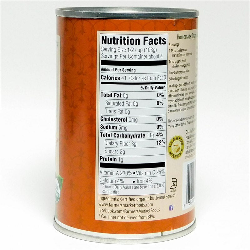 Farmer's Market Organic butternut squash purée nutrition facts and ingredient list