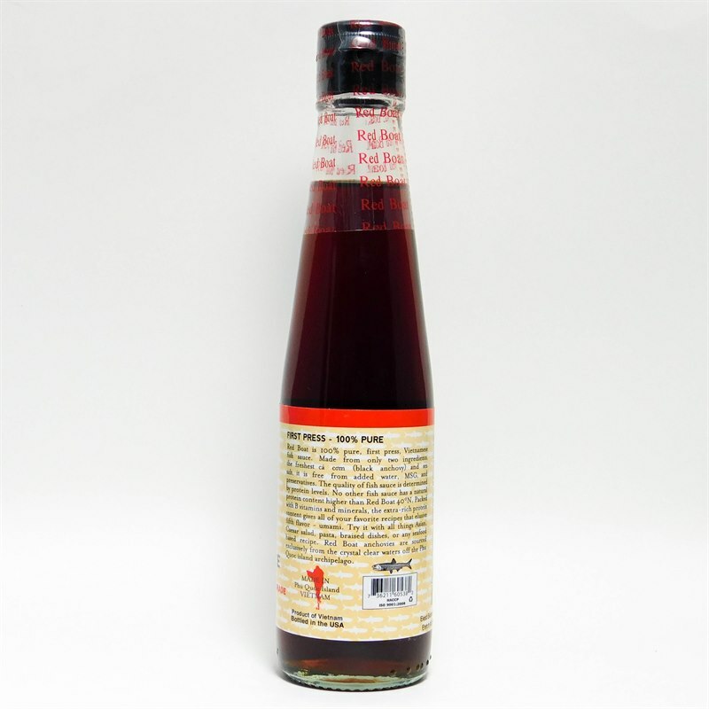 Red Boat Fish Sauce ingredients list and usage directions.