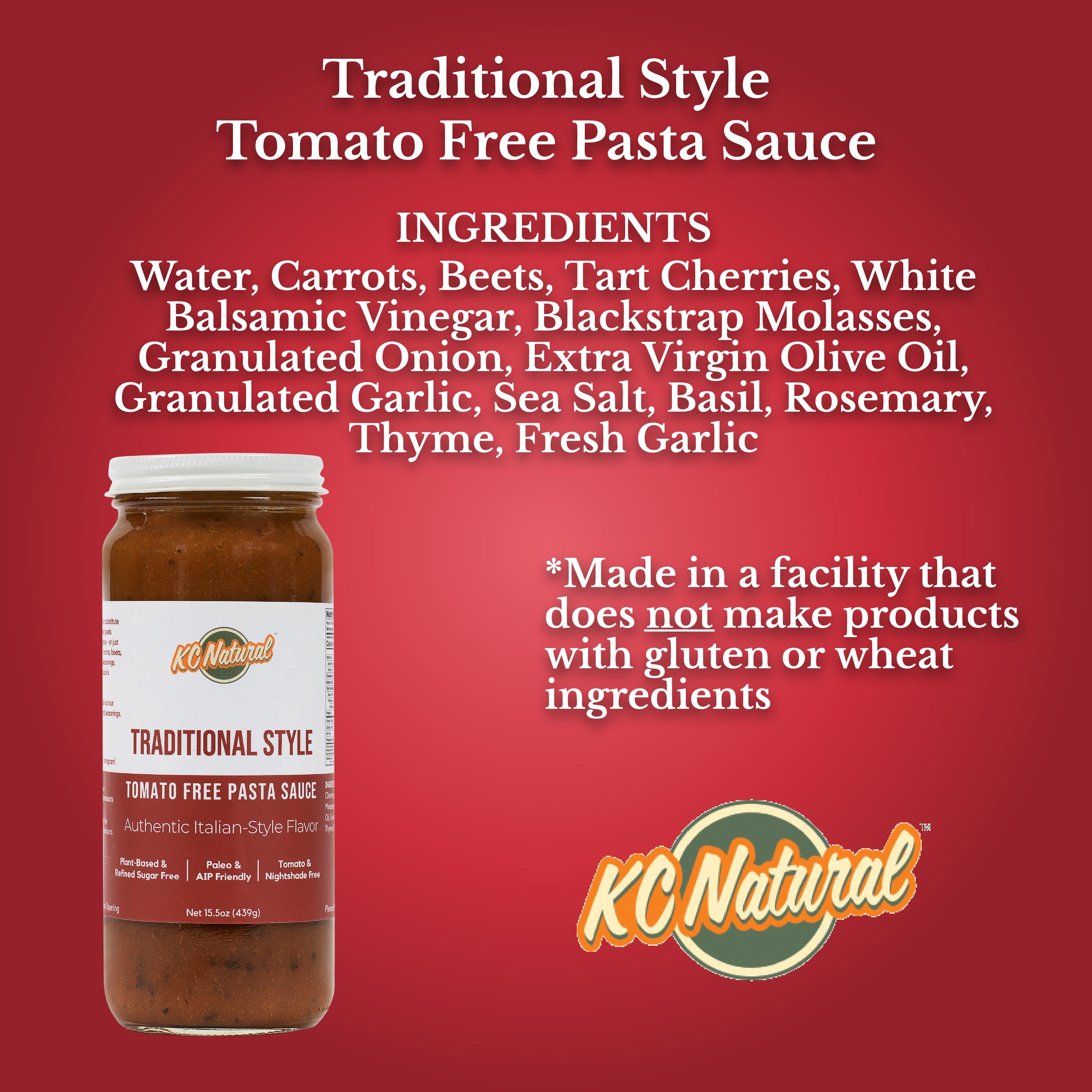 KC Natural // NEW FORMULA - Traditional Style, Tomato-Free Pasta Sauce 15.5 oz
