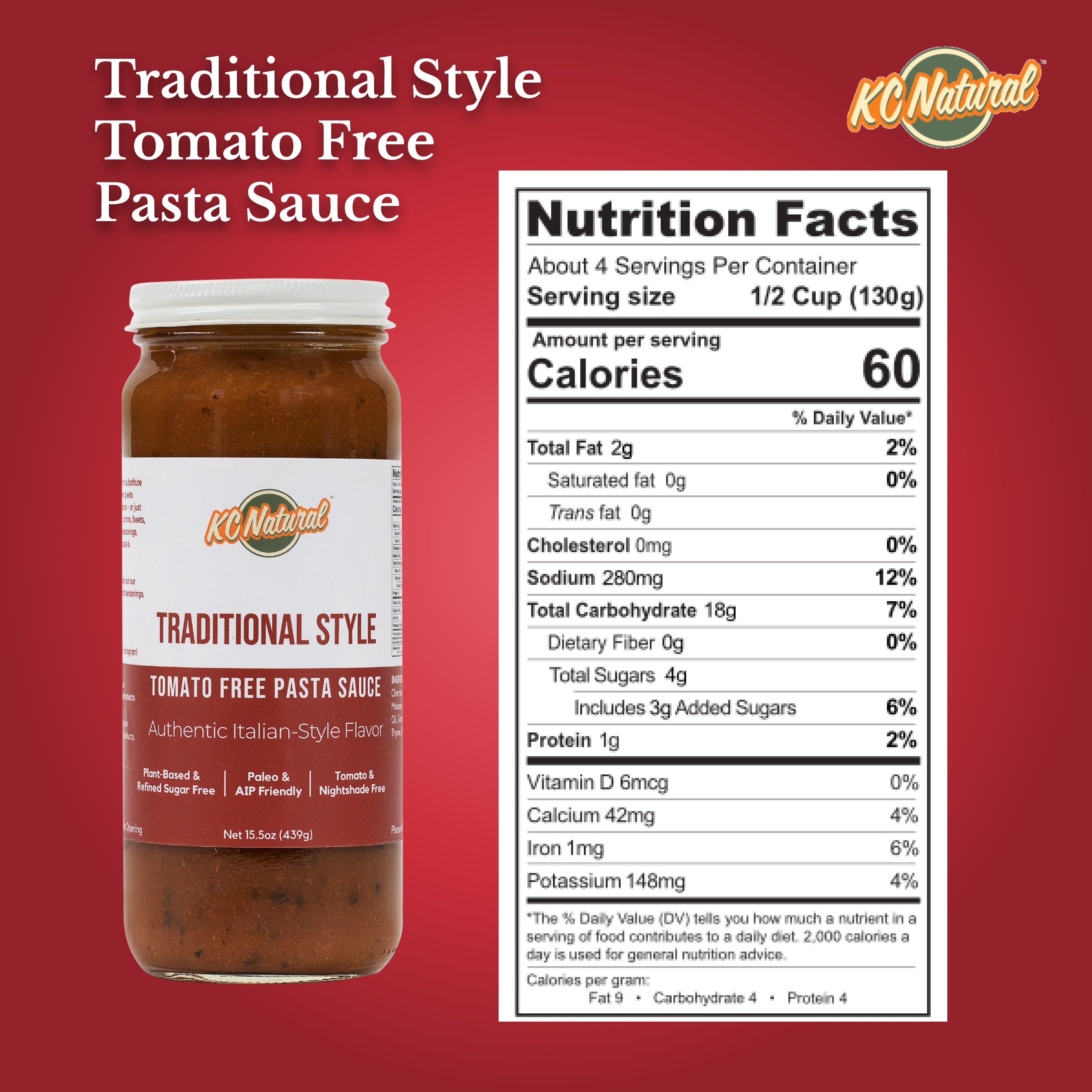 KC Natural // NEW FORMULA - Traditional Style, Tomato-Free Pasta Sauce 15.5 oz