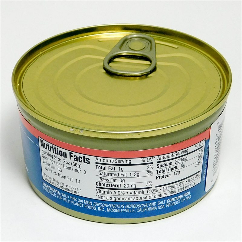Wild Planet Pink Salmon nutrition facts panel wild caught canned salmon.